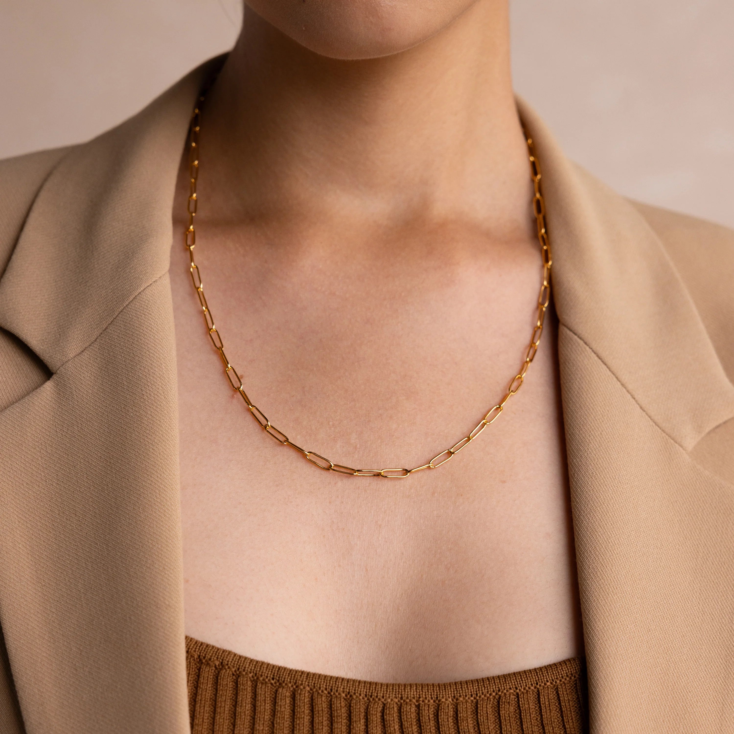 Paperclip Chain Necklace Silver 18K Gold Plated