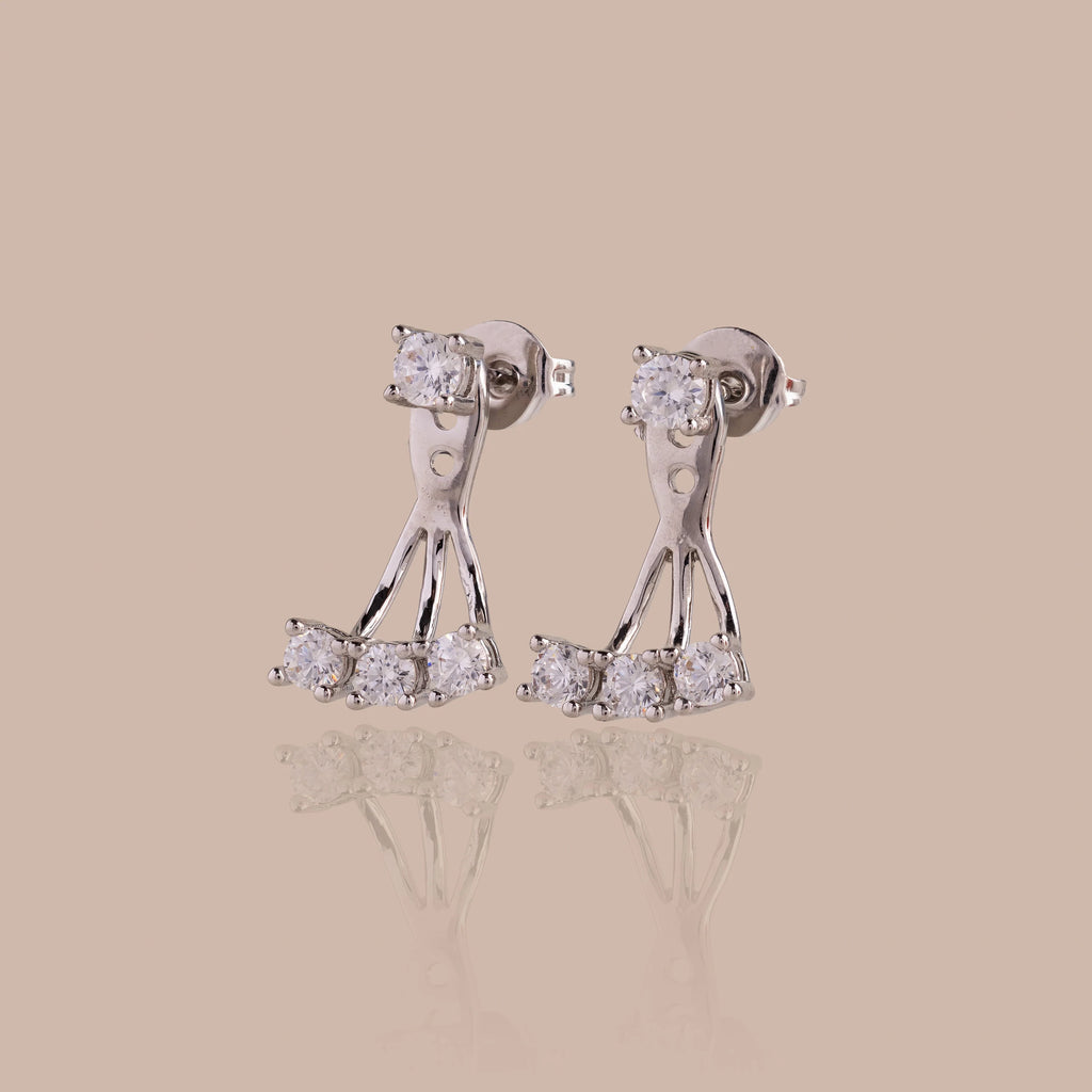Diamond Cascade Ear Jackets Silver 18K Gold Plated