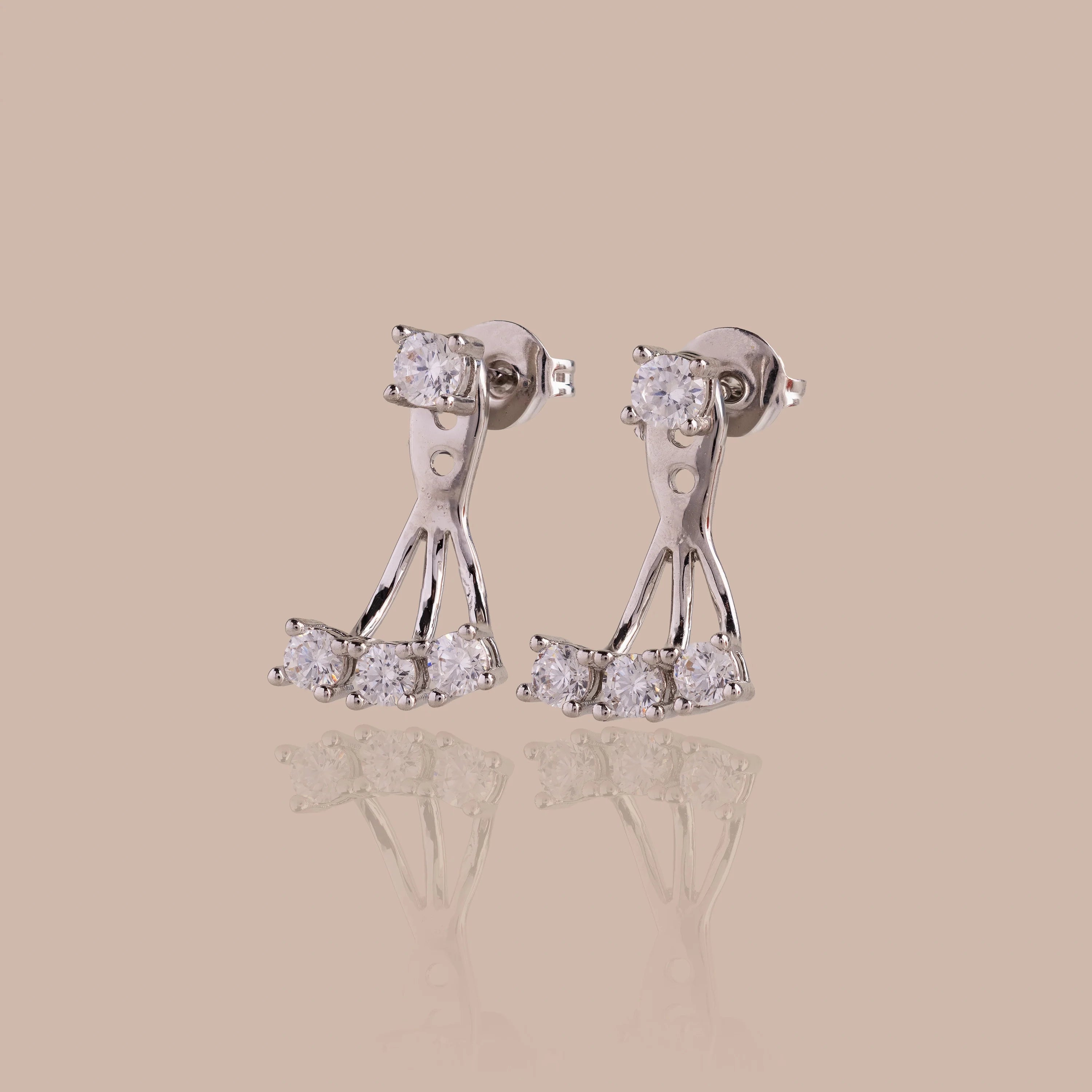 Diamond Cascade Ear Jackets Silver 18K Gold Plated