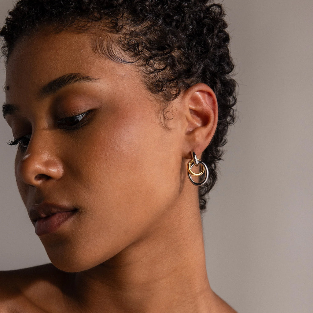 Mixed Metal Linked Earrings Silver 18K Gold Plated
