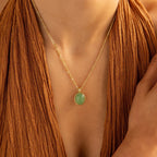 Jade Oval Pendant Necklace Silver 18K Gold Plated