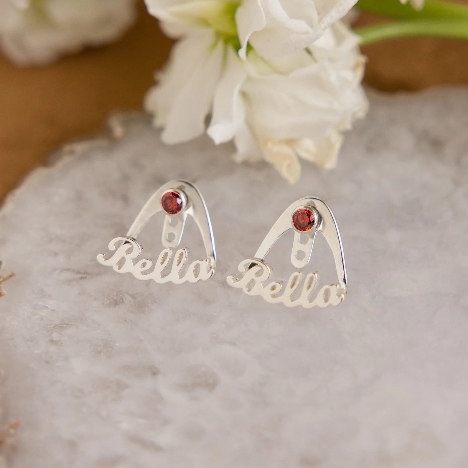 Personalized Birthstone Name Wrap-around Earrings