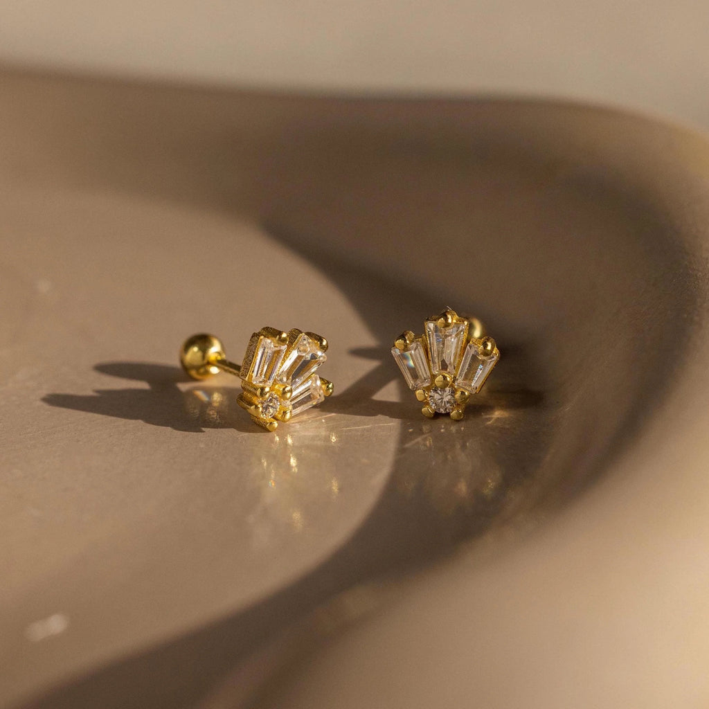 Diamond Baguette Stud Silver 18K Gold Plated