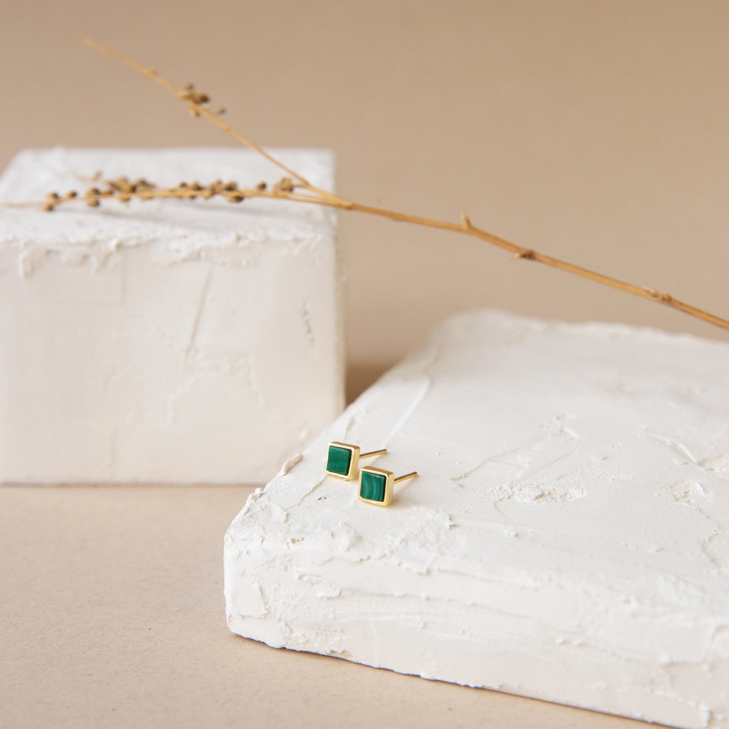 Malachite Studs  Silver 18K Gold Plated