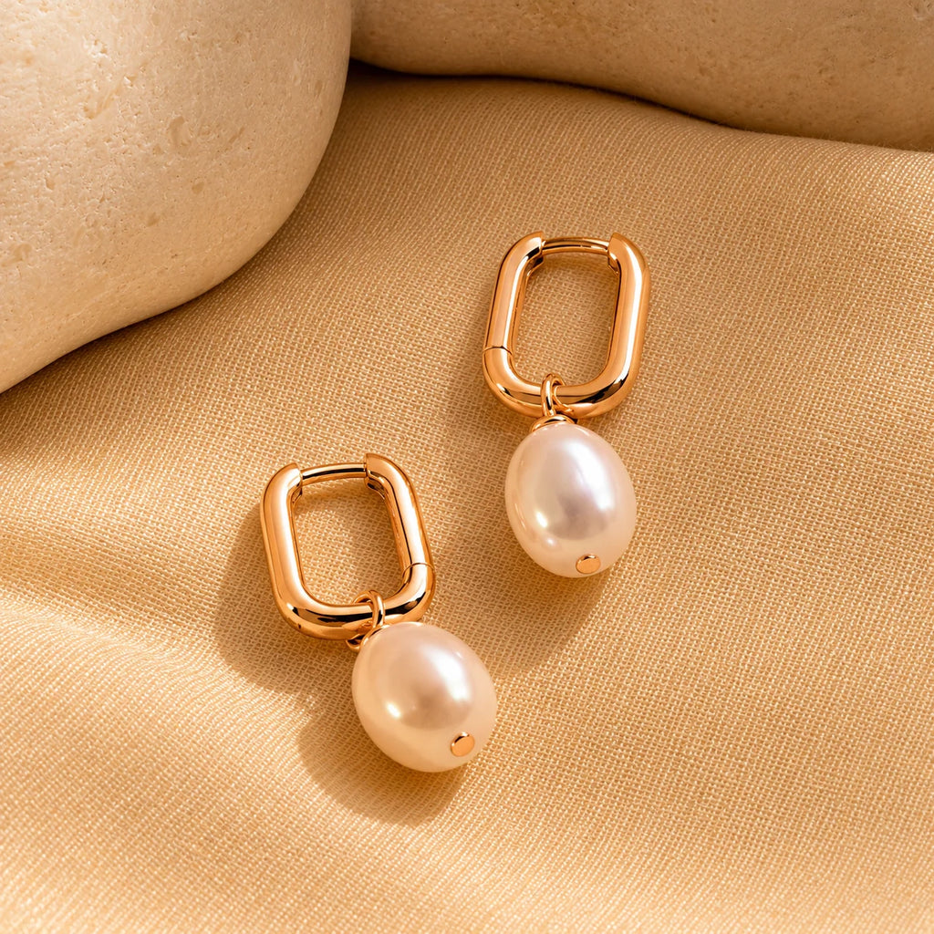 Freshwater Pearl Drop Hoops