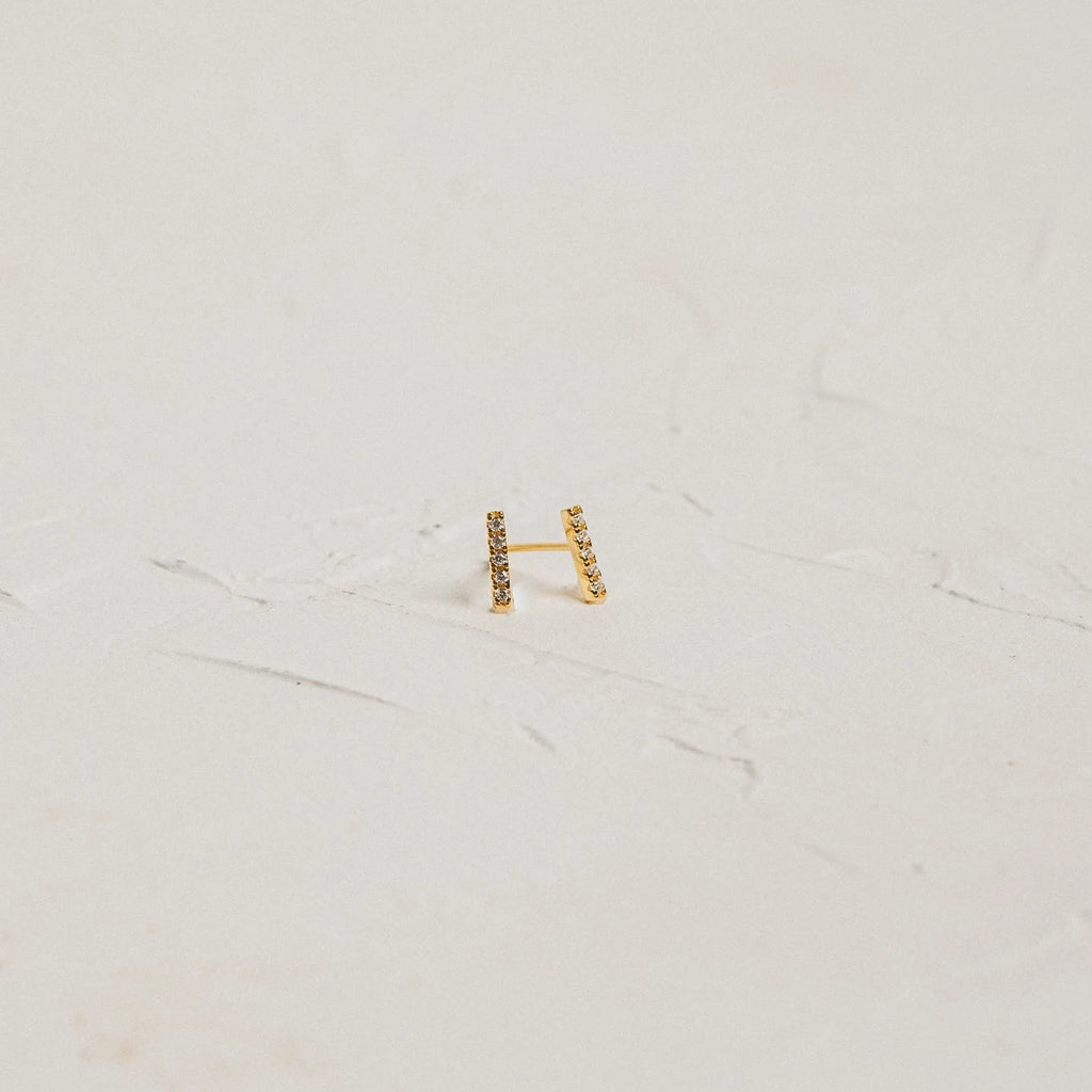 Diamond Pave Bar Studs Silver 18K Gold Plated