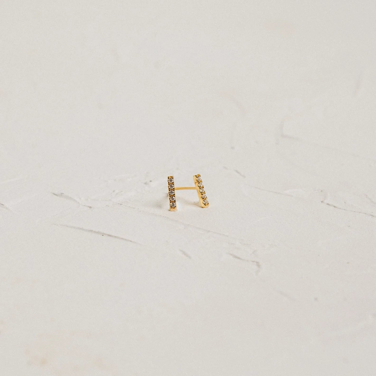 Diamond Pave Bar Studs Silver 18K Gold Plated