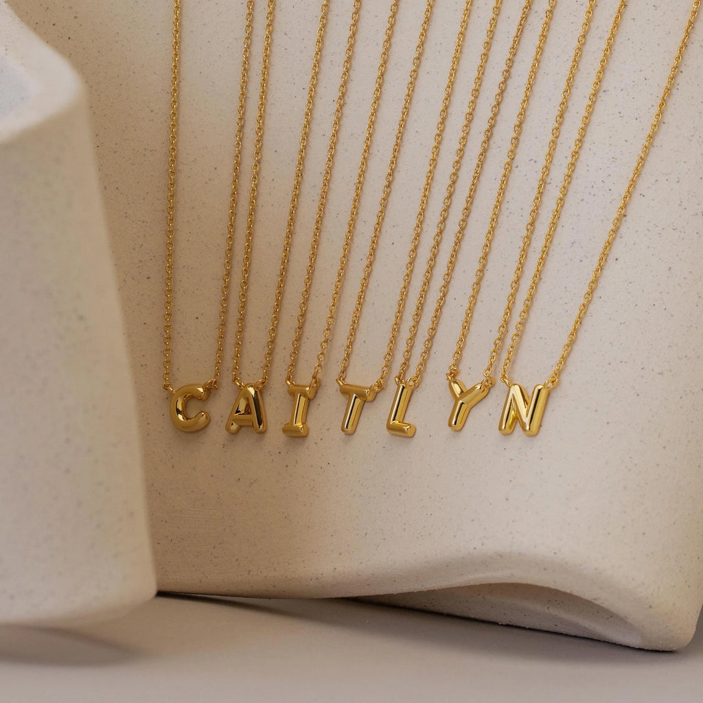 Dainty Bubble Letter Necklace Silver 18K Gold Plated