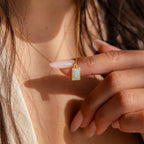 White Opal Rectangle Necklace Silver 18K Gold Plated