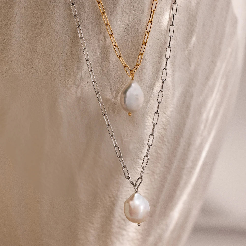 Baroque Pearl Necklace Silver 18K Gold Plated