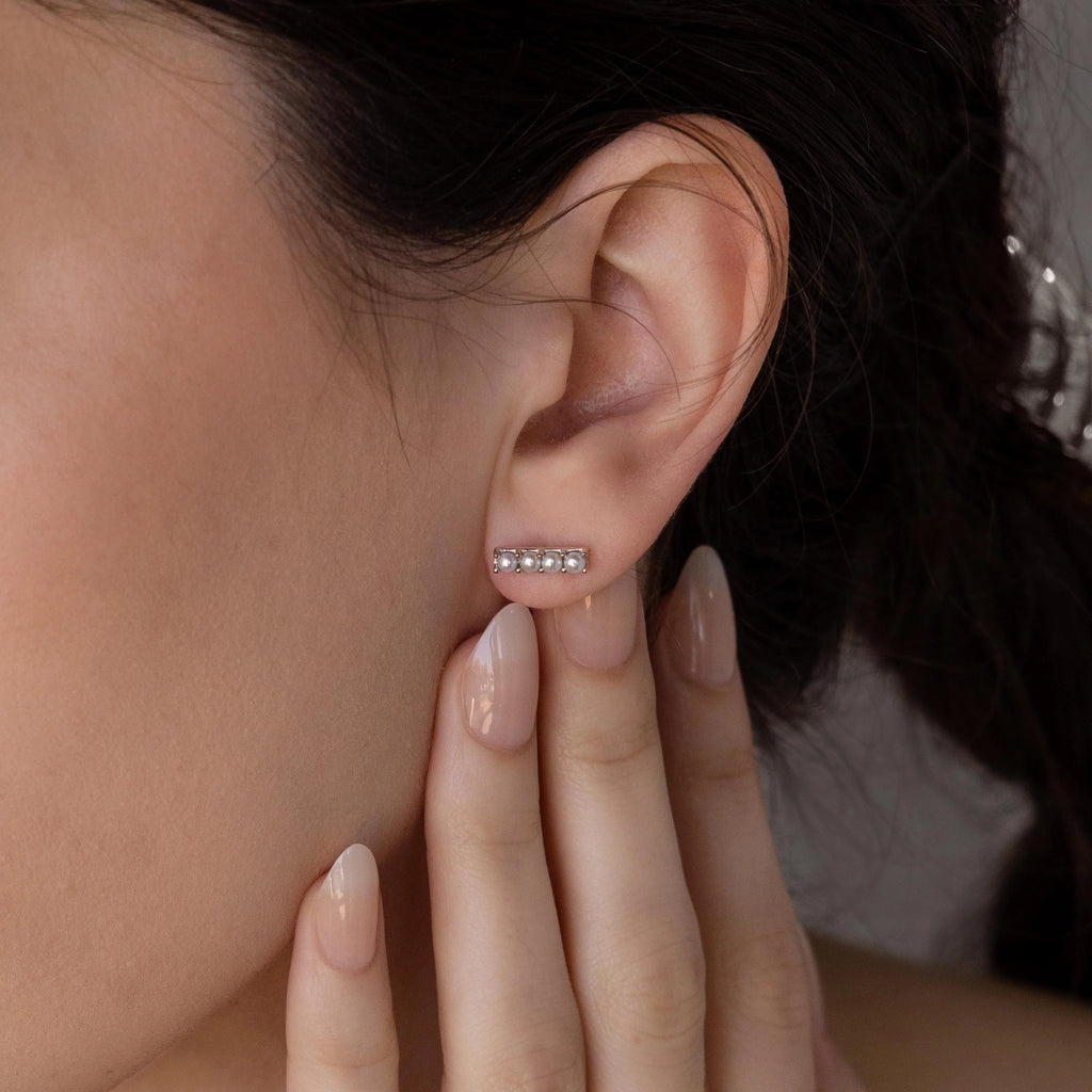 Dainty Pearl Bar Studs Silver 18K Gold Plated