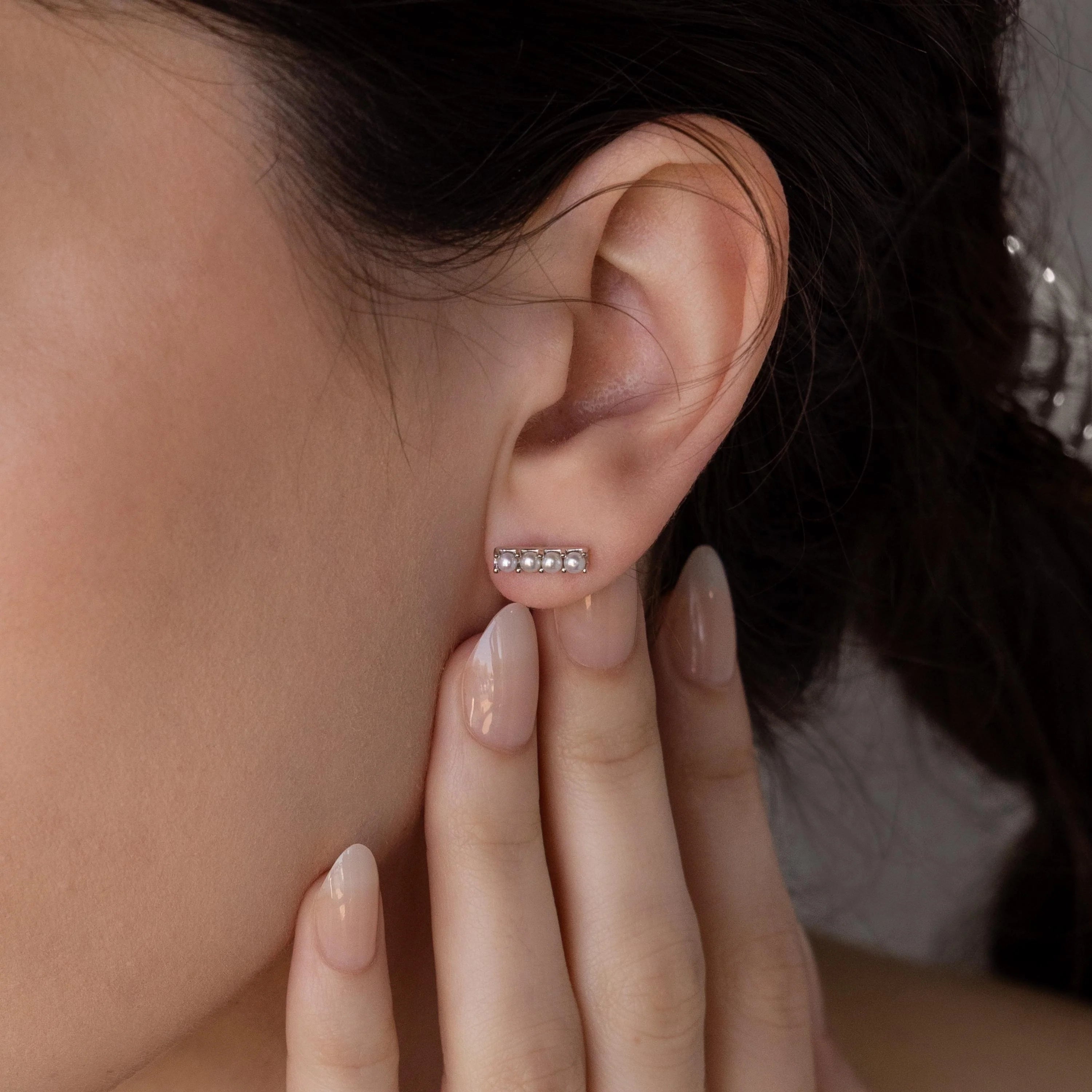 Dainty Pearl Bar Studs Silver 18K Gold Plated