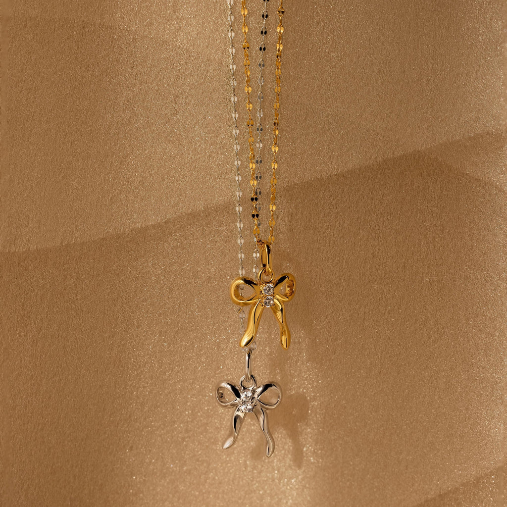 Diamond Bow Charm Silver 18K Gold Plated