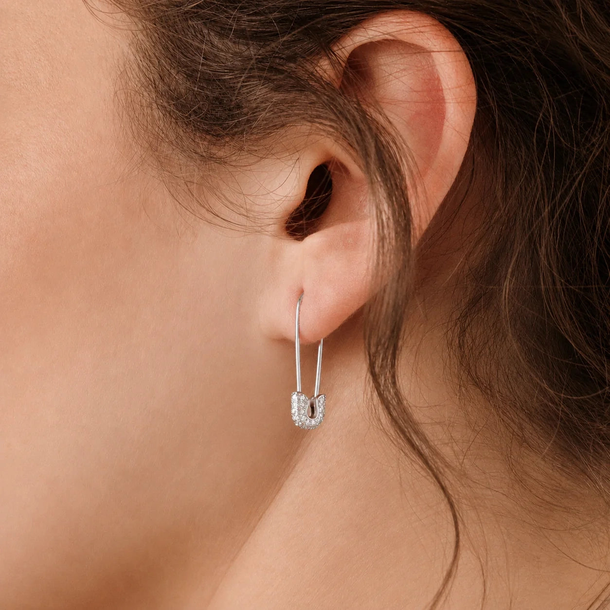 Pave Safety Pin Earrings