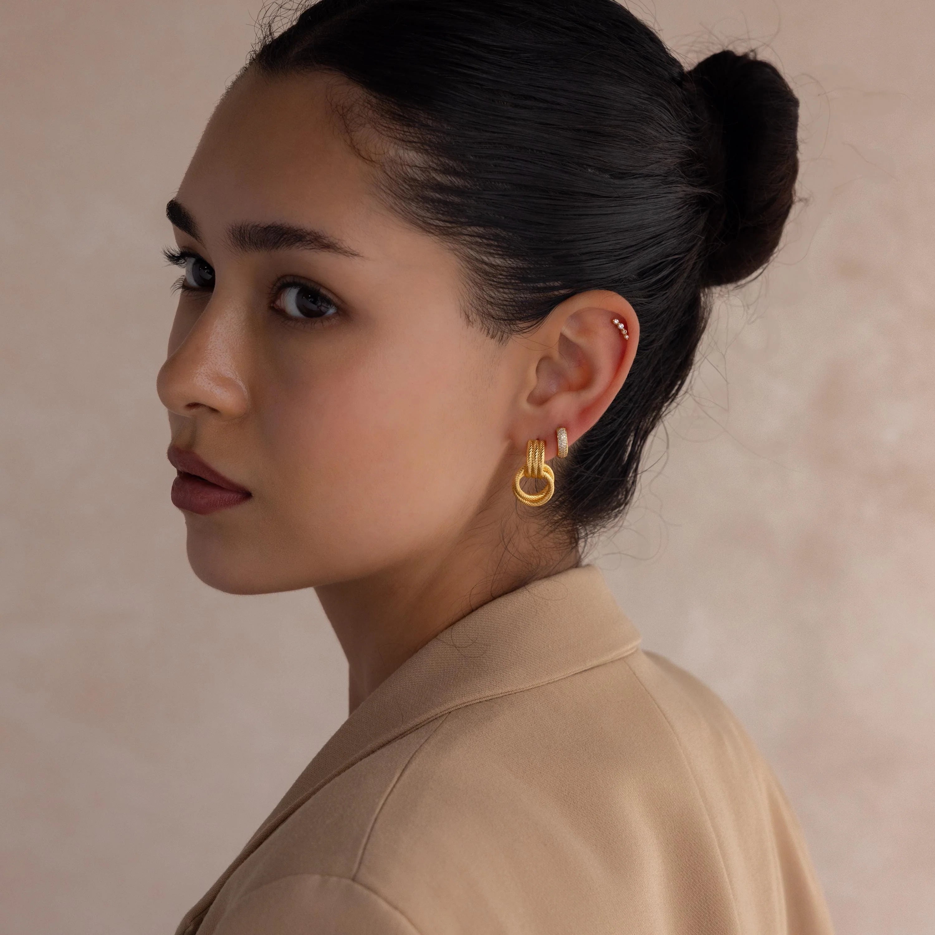 Twisted Knot Hoop Earrings Silver 18K Gold Plated