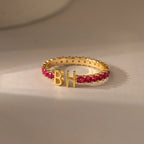 Emerald Duo Initial Tennis Ring Silver 18K Gold Plated