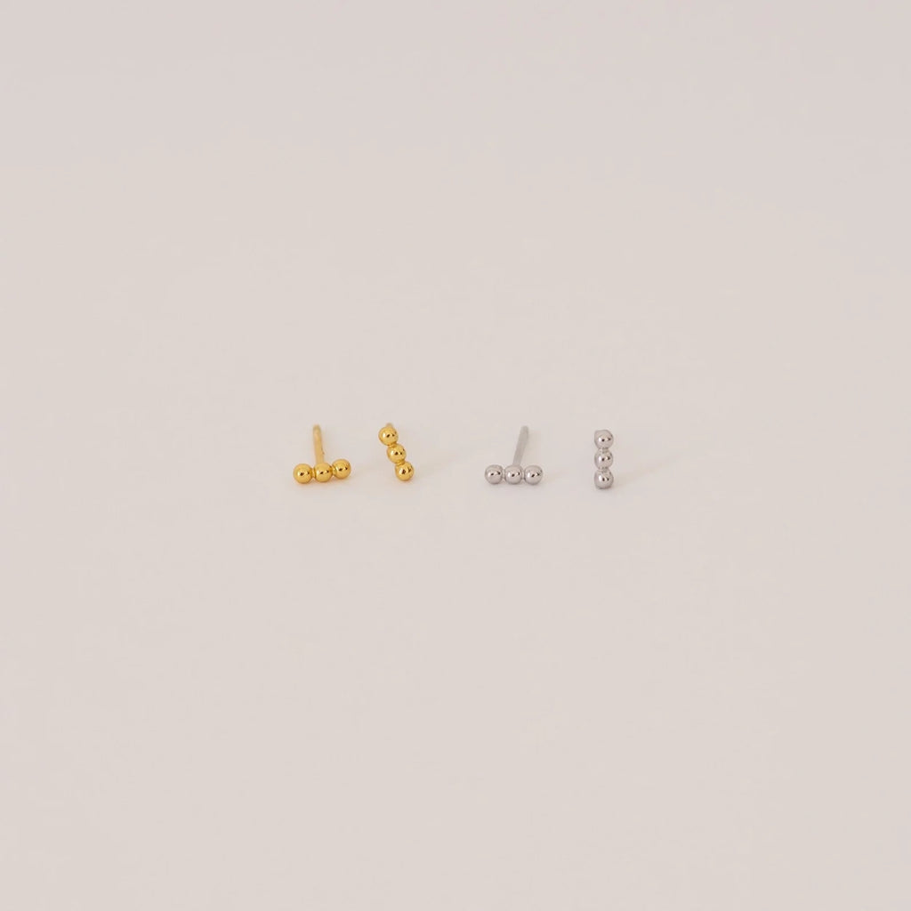 Trio Beaded Bar Studs Silver 18K Gold Plated