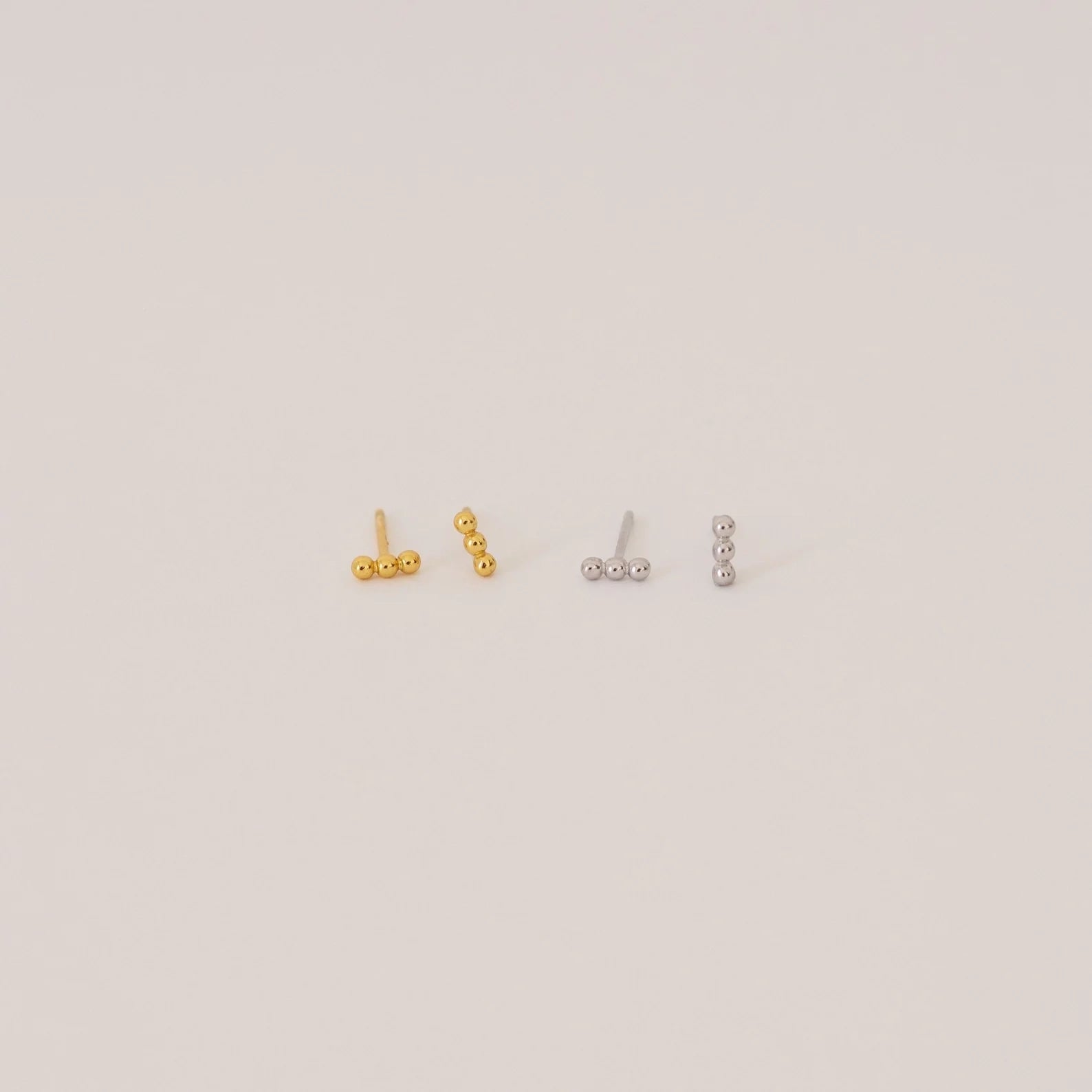 Trio Beaded Bar Studs Silver 18K Gold Plated