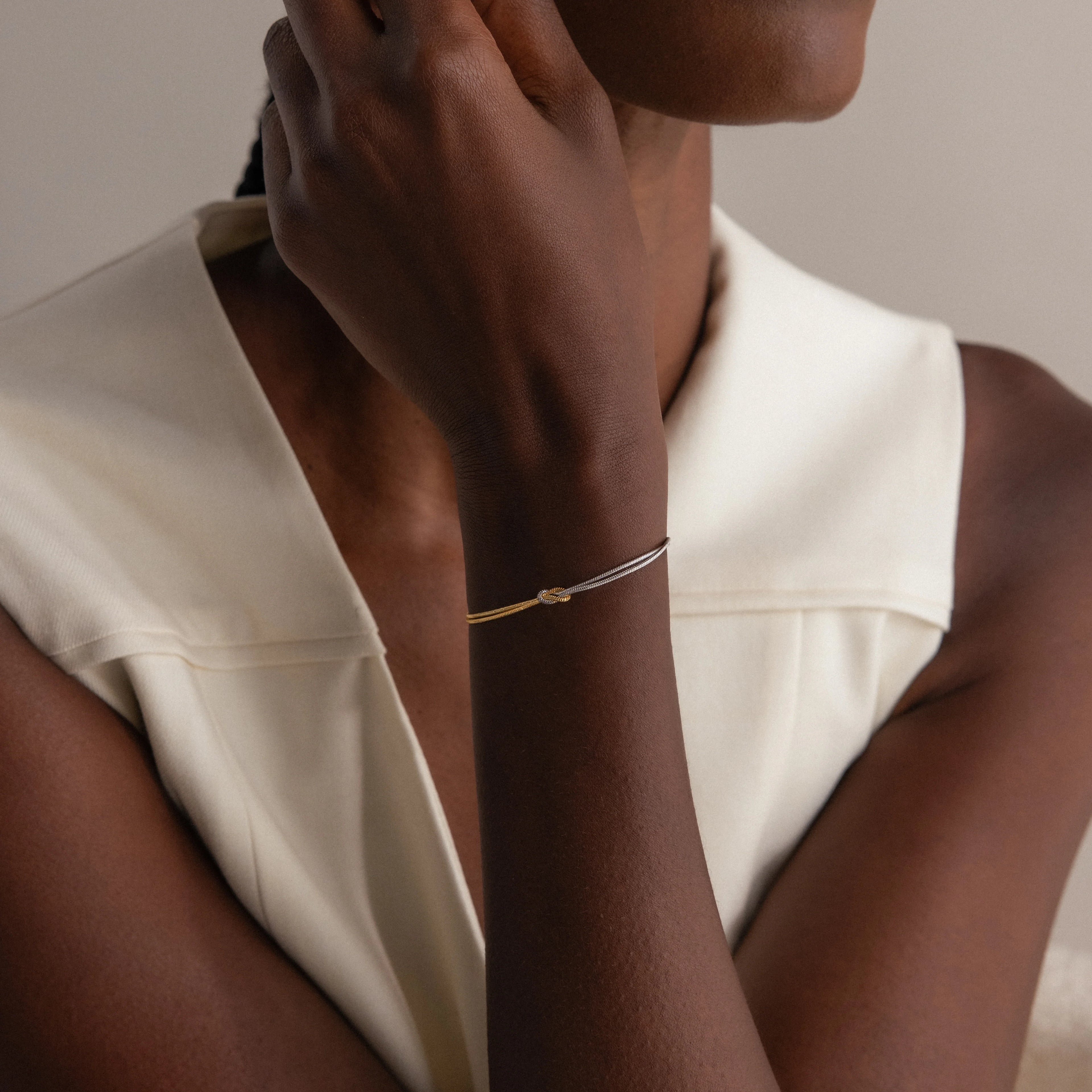 Mixed Metal Knot Bracelet in Silver 18K Gold Plated