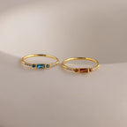 Dainty Baguette Birthstone Ring Silver 18K Gold Plated