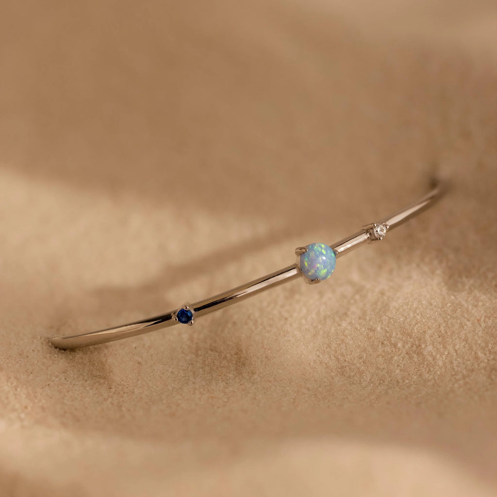 Opal & Diamond Cuff Bracelet Silver 18K Gold Plated