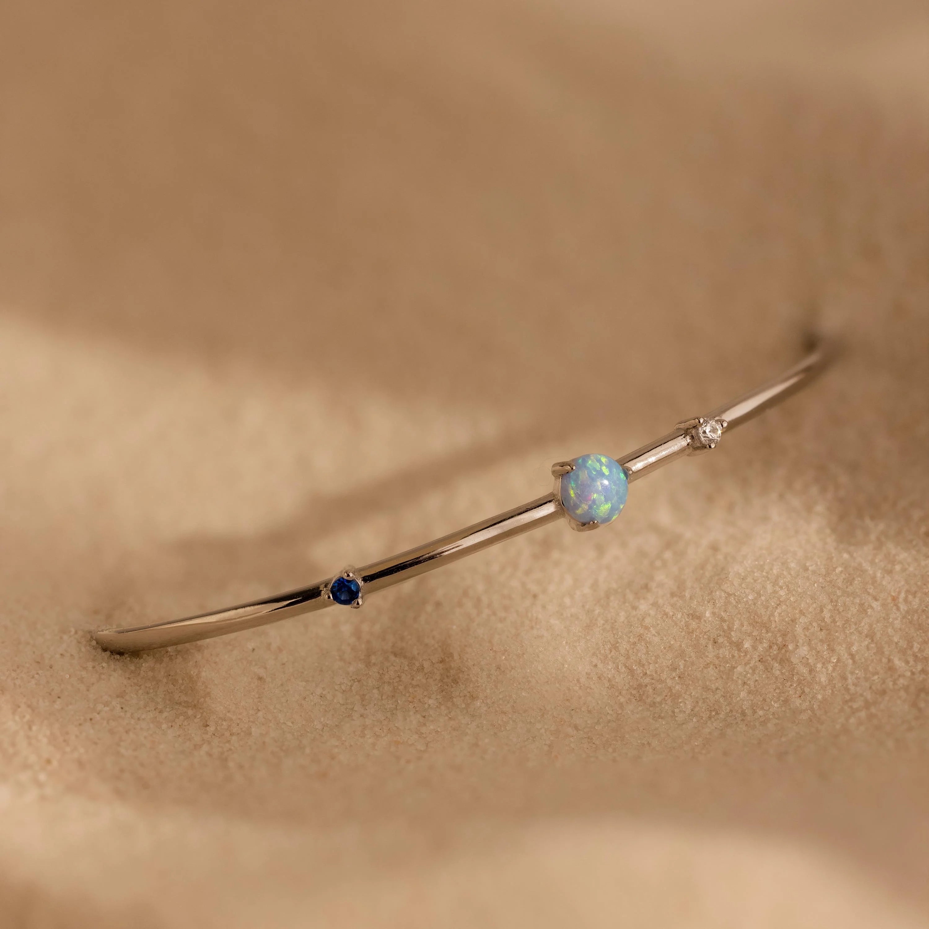 Opal & Diamond Cuff Bracelet Silver 18K Gold Plated