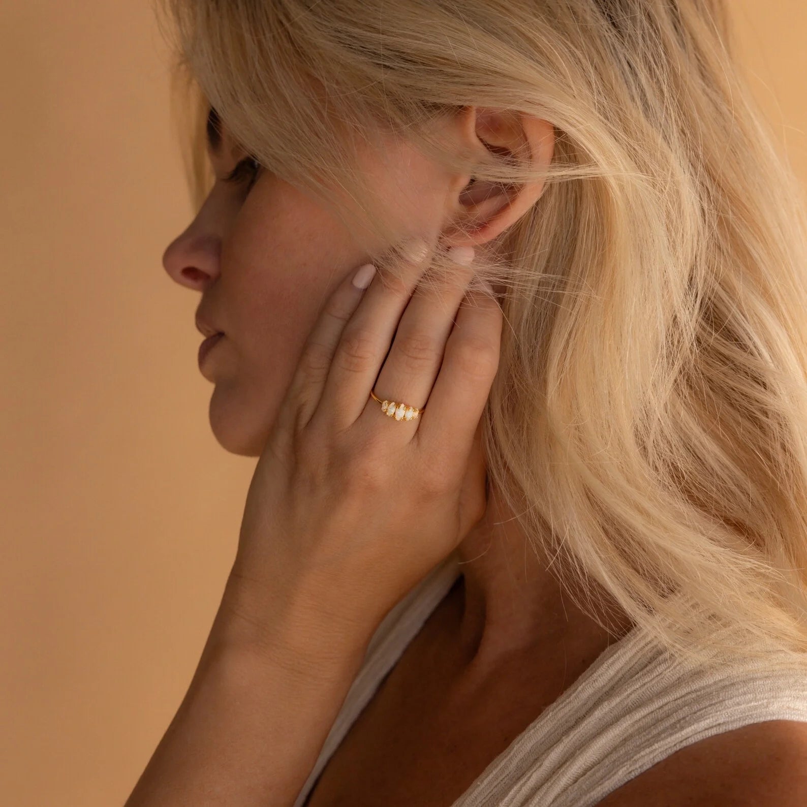 Marquise Opal Statement Ring Silver 18K Gold Plated