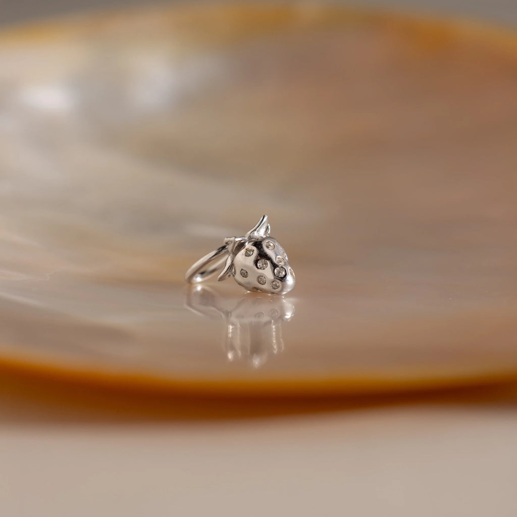 Diamond Strawberry Charm Silver 18K Gold Plated