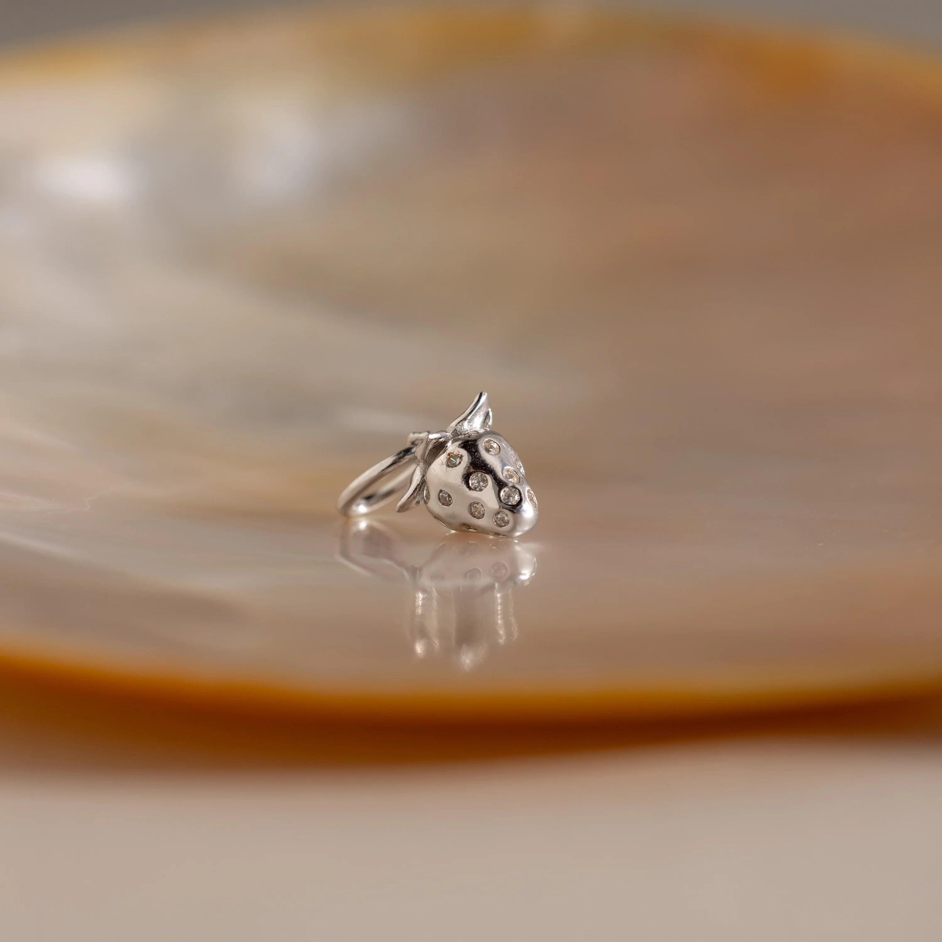 Diamond Strawberry Charm Silver 18K Gold Plated