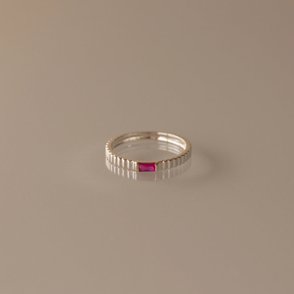 Dainty Ribbed Ruby Ring Silver 18K Gold Plated