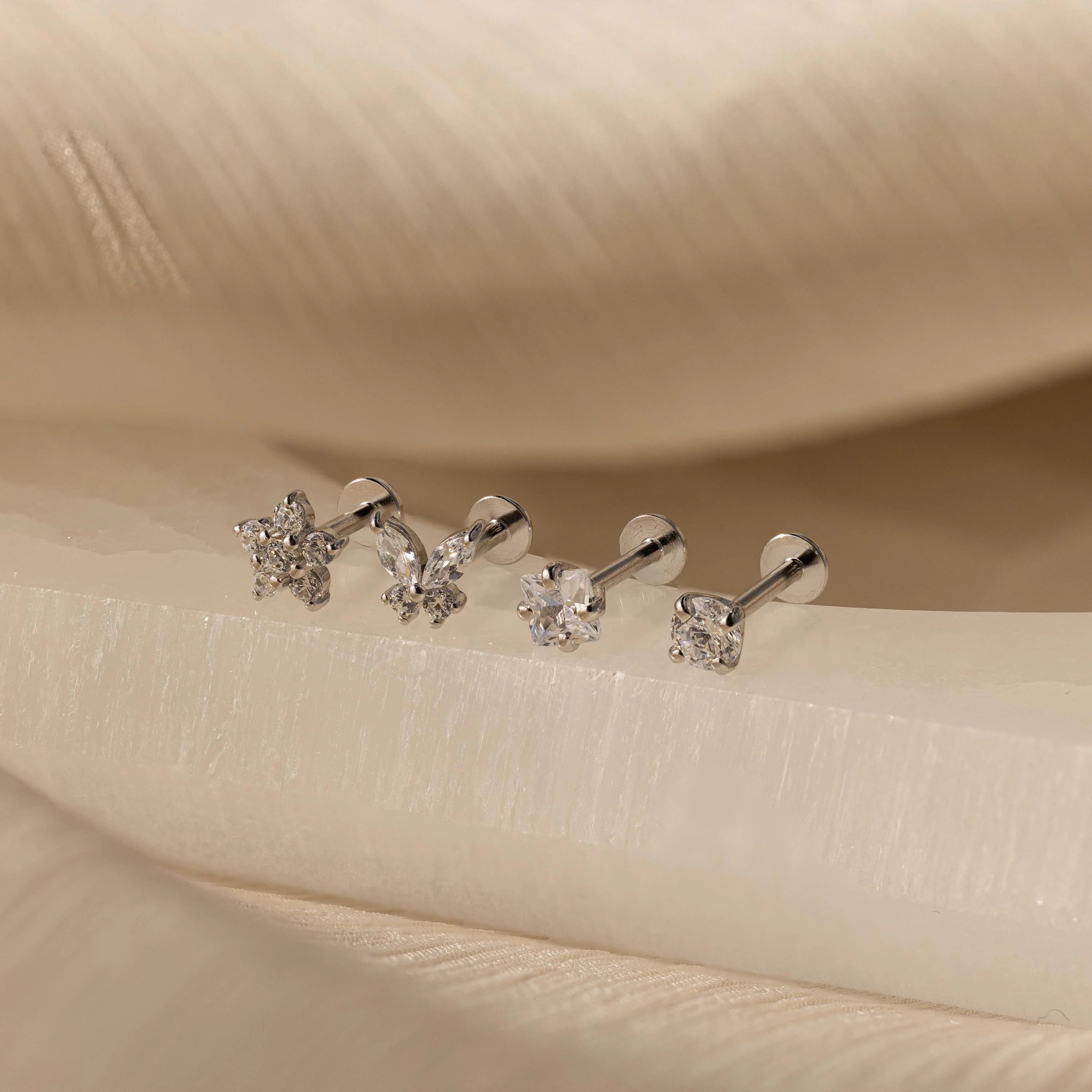 Diamond Assortment Flat Back Set Silver 18K Gold Plated