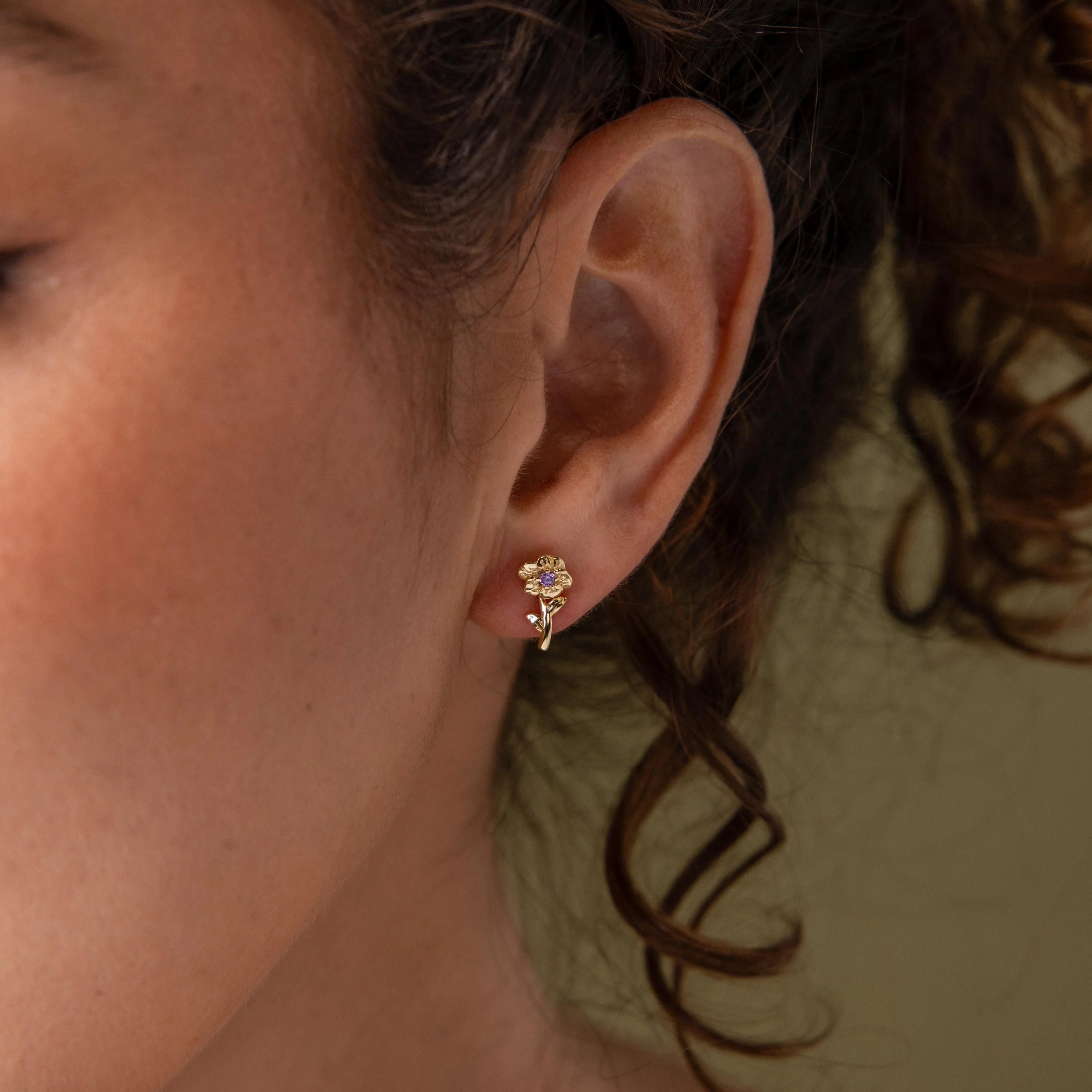 Birth Flower Stud Earrings Silver 18K Gold Plated