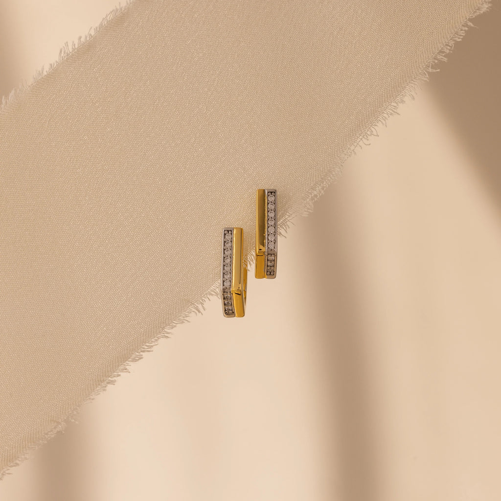 Diamond Pave Pointed Mixed Metal Hoops Silver 18K Gold Plated