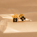 Black Diamond Flower Studs Silver 18K Gold Plated