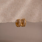 Diamonds Ribbed Pave Huggies Silver 18K Gold Plated