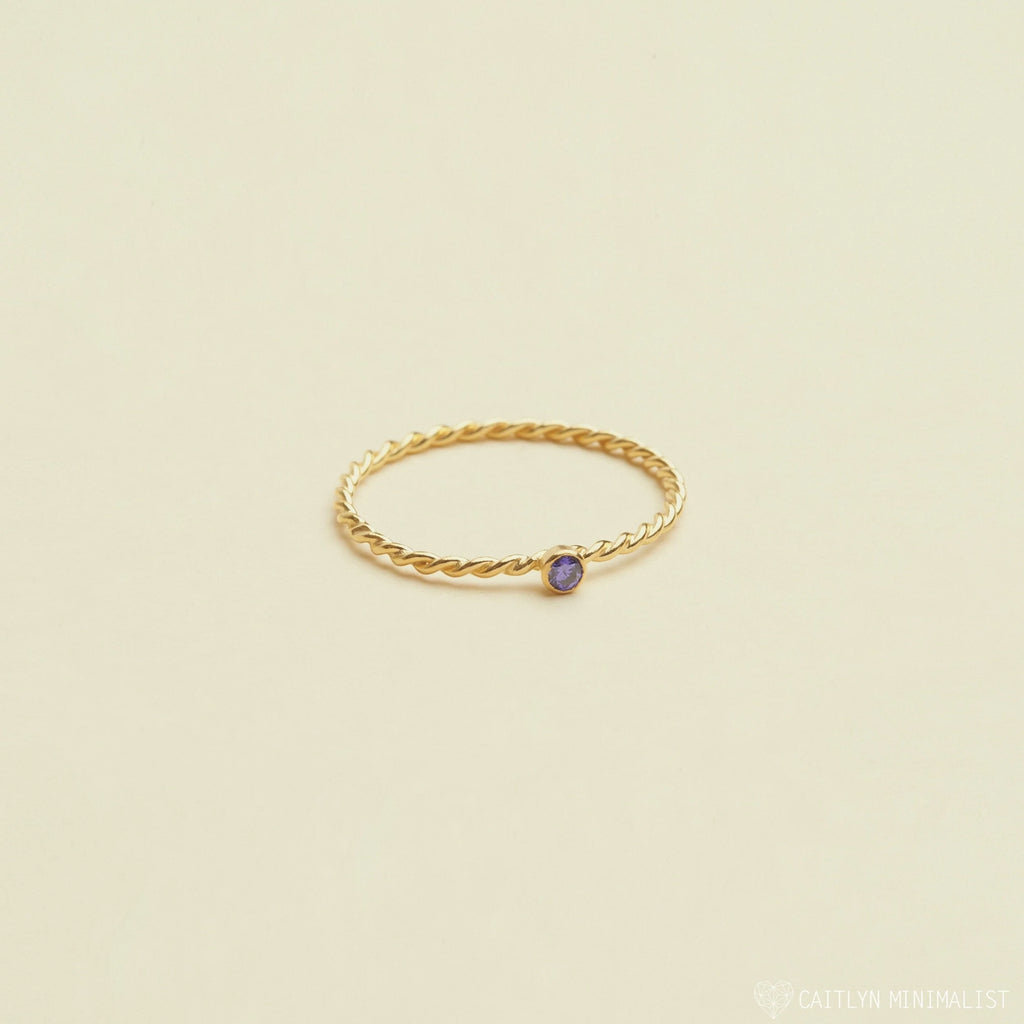 Twisted Birthstone Ring Silver 18K Gold Plated