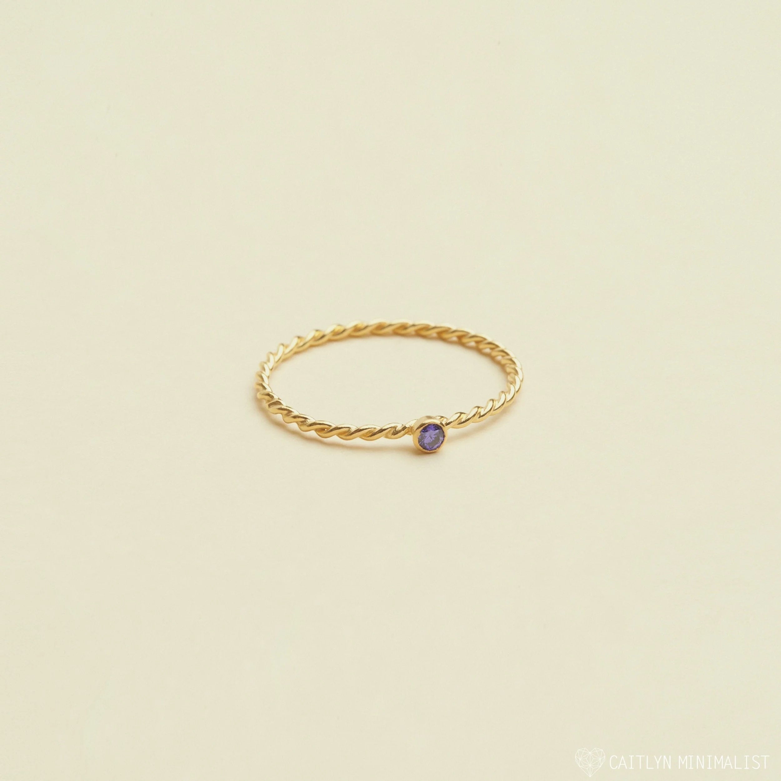 Twisted Birthstone Ring Silver 18K Gold Plated
