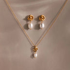 Baroque Pearl Knot Necklace & Earrings Set Silver 18K Gold Plated
