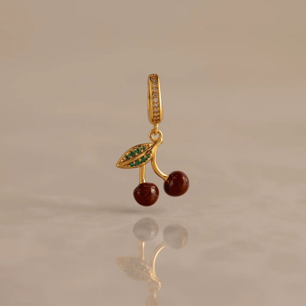 Pavé Clasp Ruby Cherry Charm Silver 18K Gold Plated