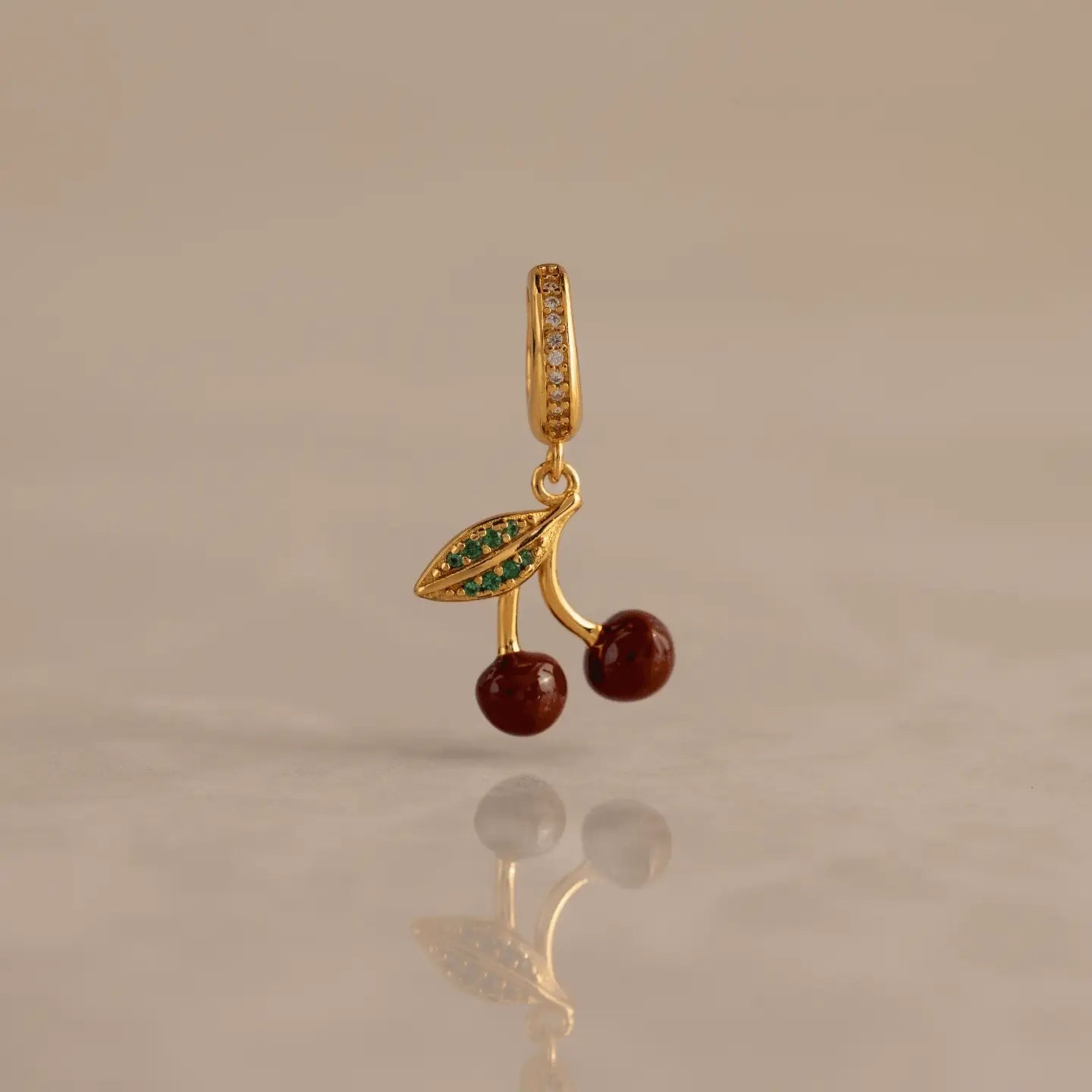 Pavé Clasp Ruby Cherry Charm Silver 18K Gold Plated