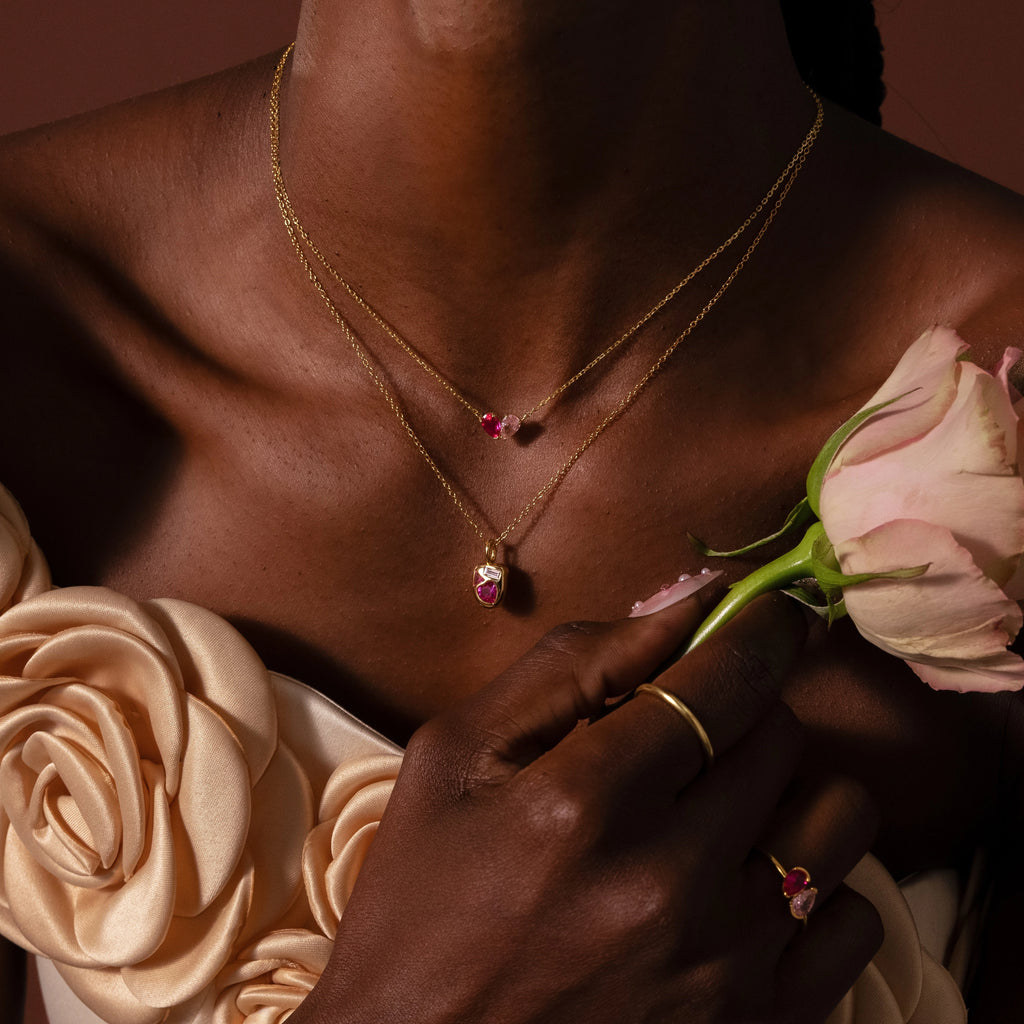 Toi et Moi Teardrop Heart Necklace Silver 18K Gold Plated