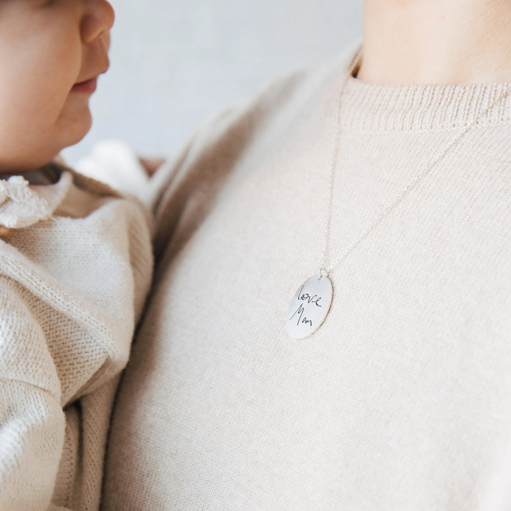 Oval Fingerprint Necklace Silver 18K Gold Plated