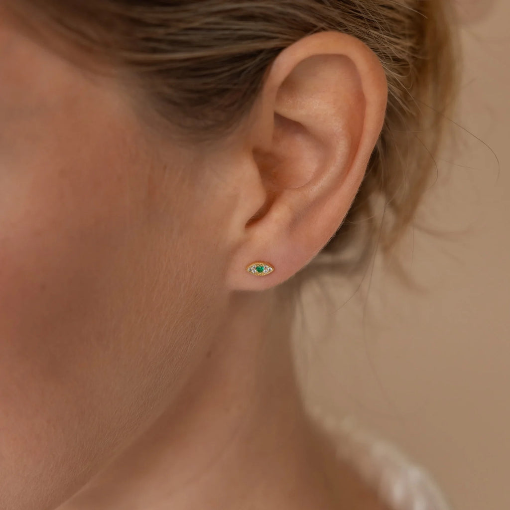 Emerald Evil Eye Charm Silver 18K Gold Plated