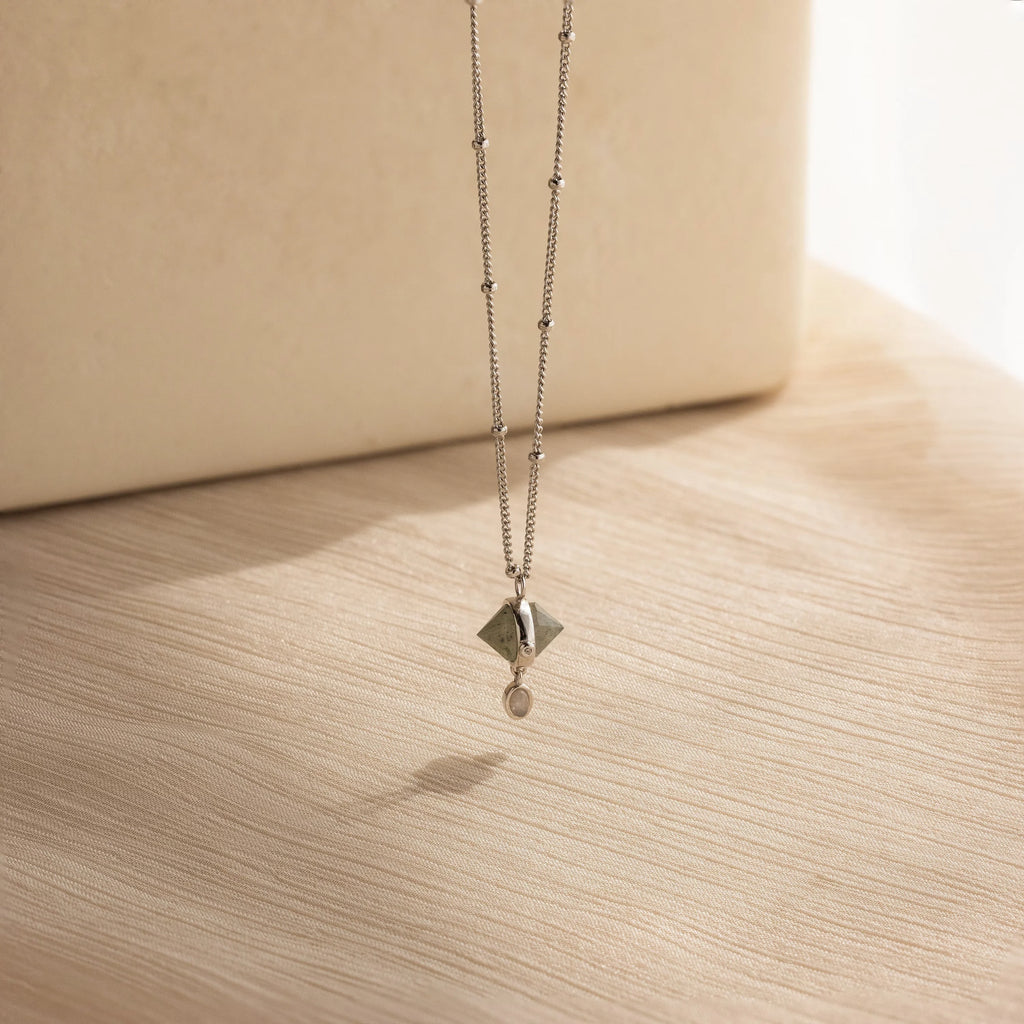 Labradorite & Moonstone Drop Necklace Silver 18K Gold Plated