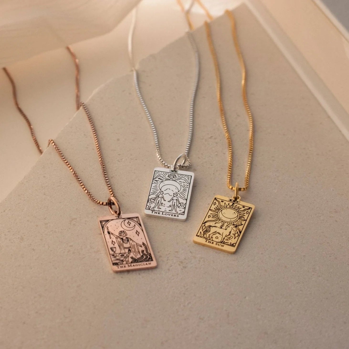 Tarot Box Chain Necklace Silver 18K Gold Plated