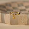 Initial Padlock Drop Ring Silver 18K Gold Plated