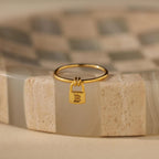Initial Padlock Drop Ring Silver 18K Gold Plated