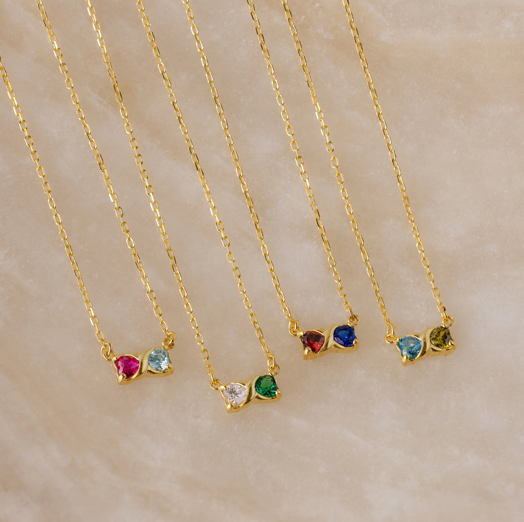 Toi et Moi Infinity Heart Birthstone Necklace Silver 18K Gold Plated