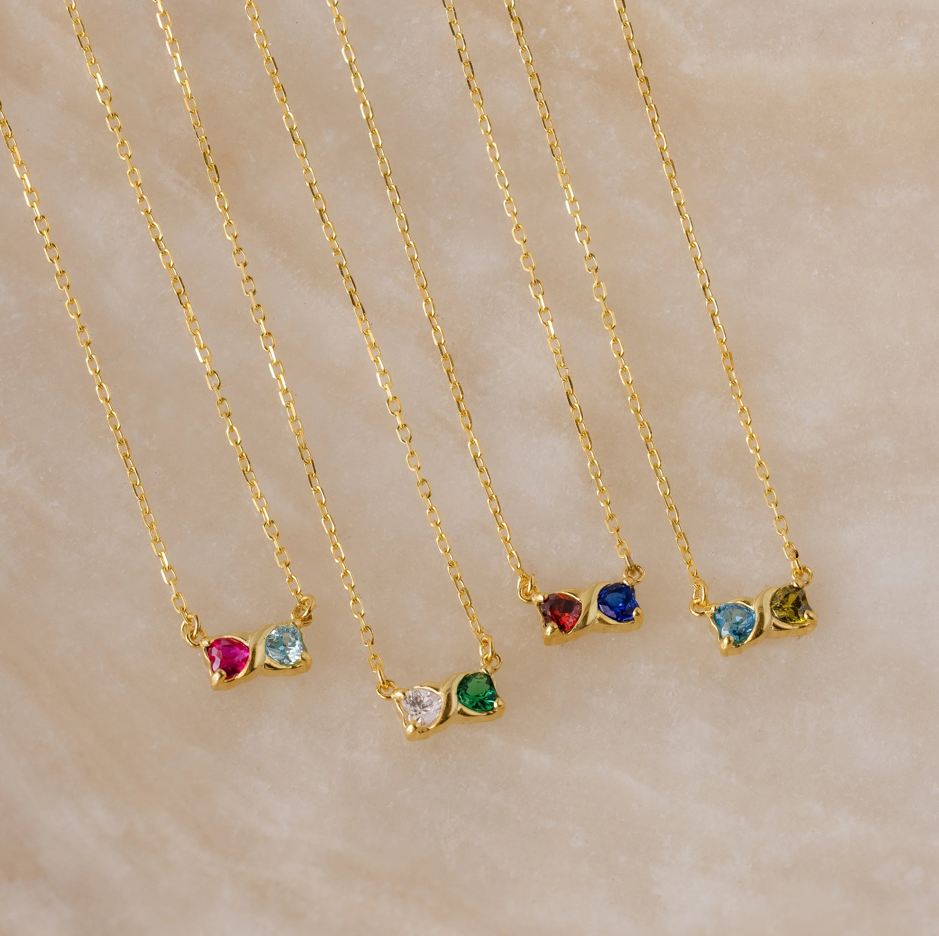 Toi et Moi Infinity Heart Birthstone Necklace Silver 18K Gold Plated