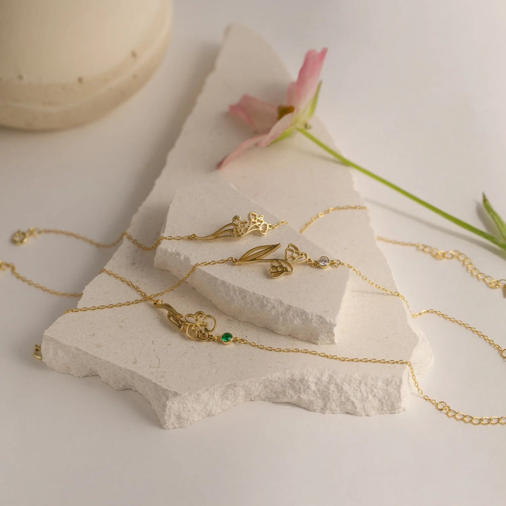 Custom Birth Flower Bracelet Silver 18K Gold Plated